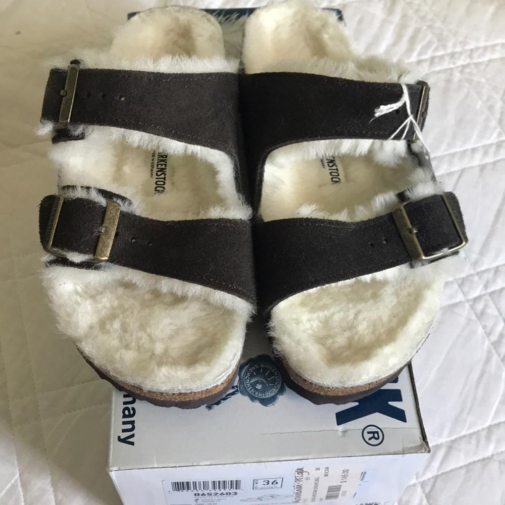Birkenstocks with fur shearling